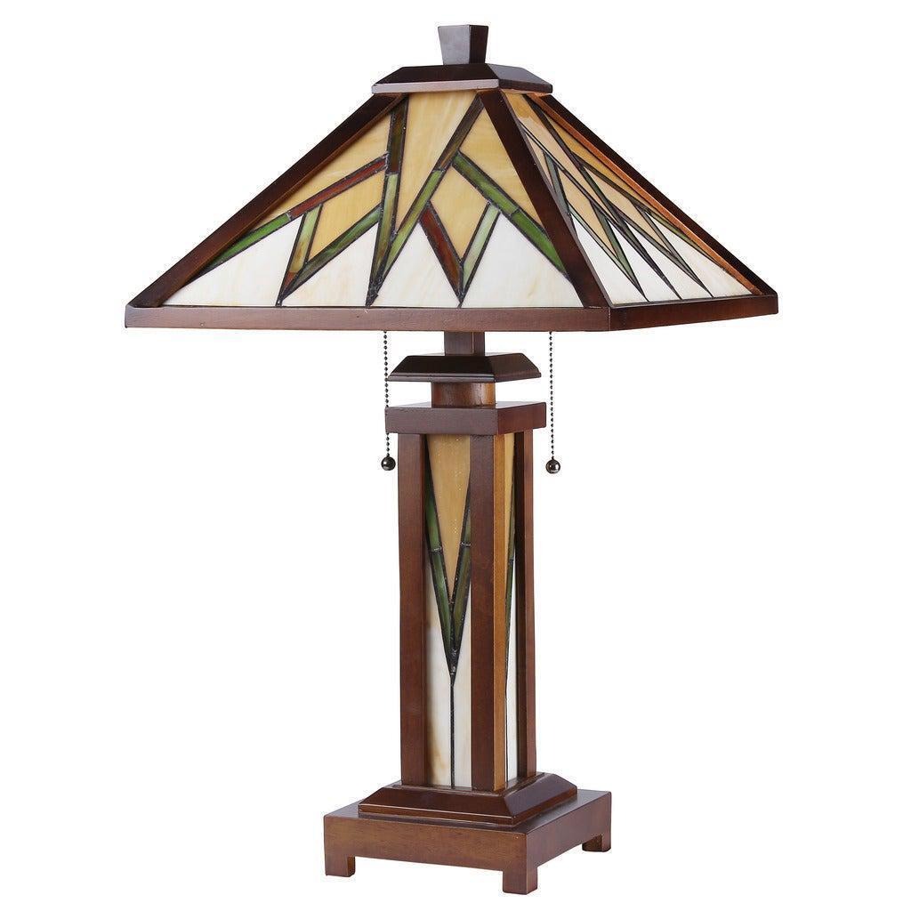 Tiffany Style Mission Design Double Lit Stained Glass Table Lamp Lighted Base