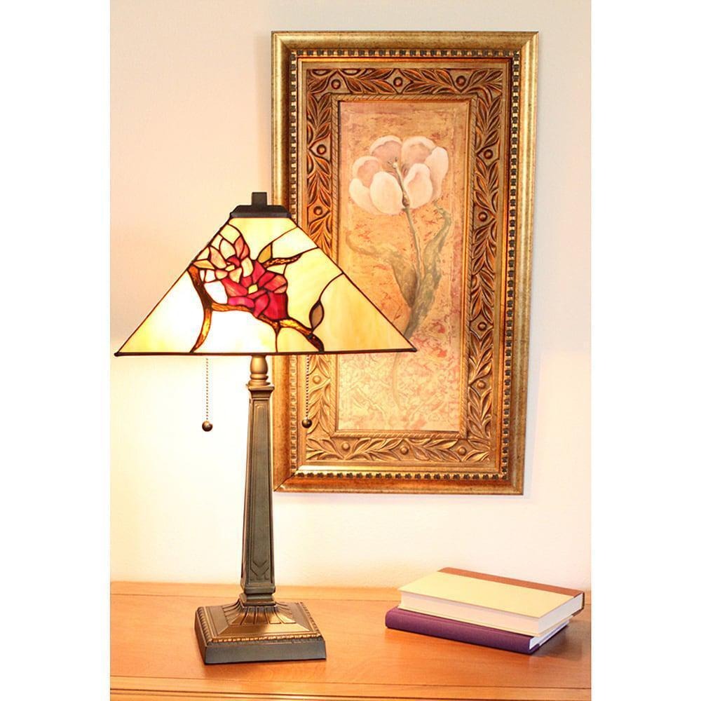 Floral Theme Stained Glass Tiffany Style Mission Table Accent Reading Lamp 23inT