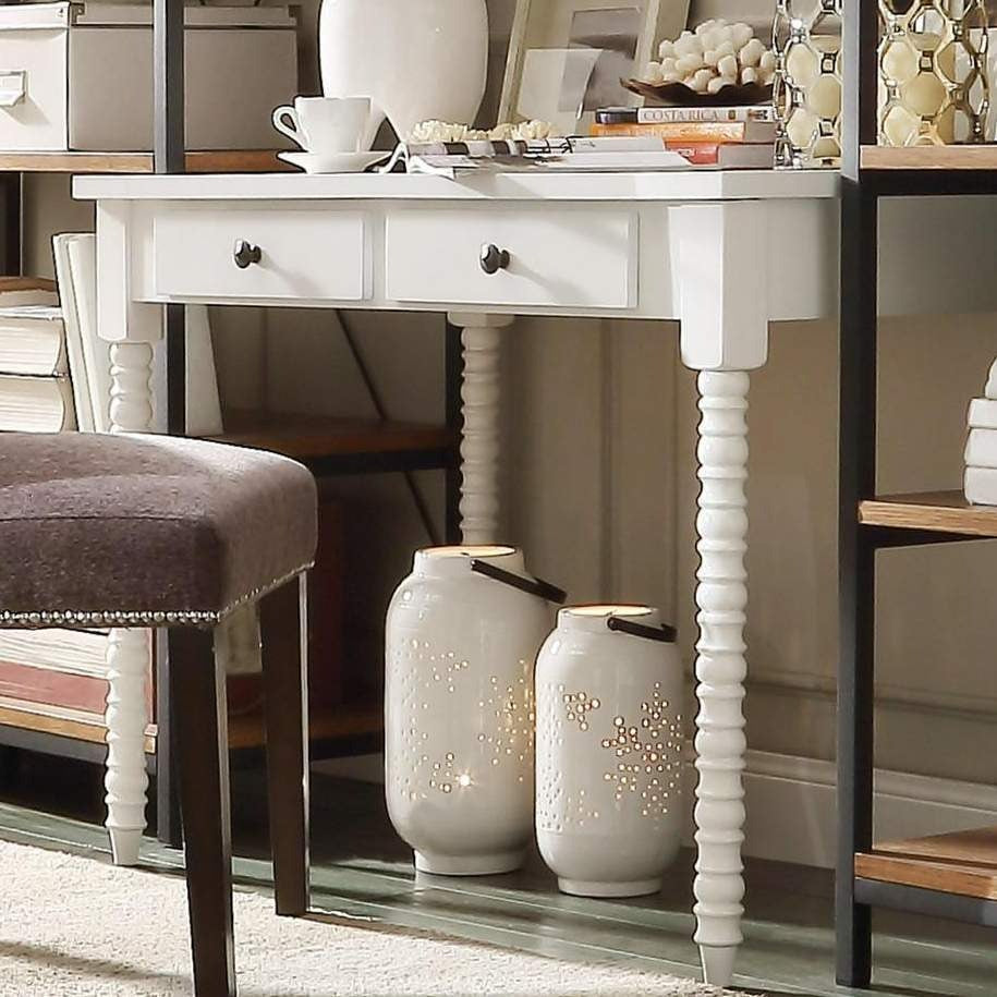 Minimalistic Office Desk Table 2 Drawer in White Finish with Helix Legs