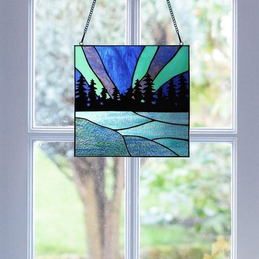 Tiffany Style Stained Glass Midnight Pines Window Panel Suncatcher 12x12