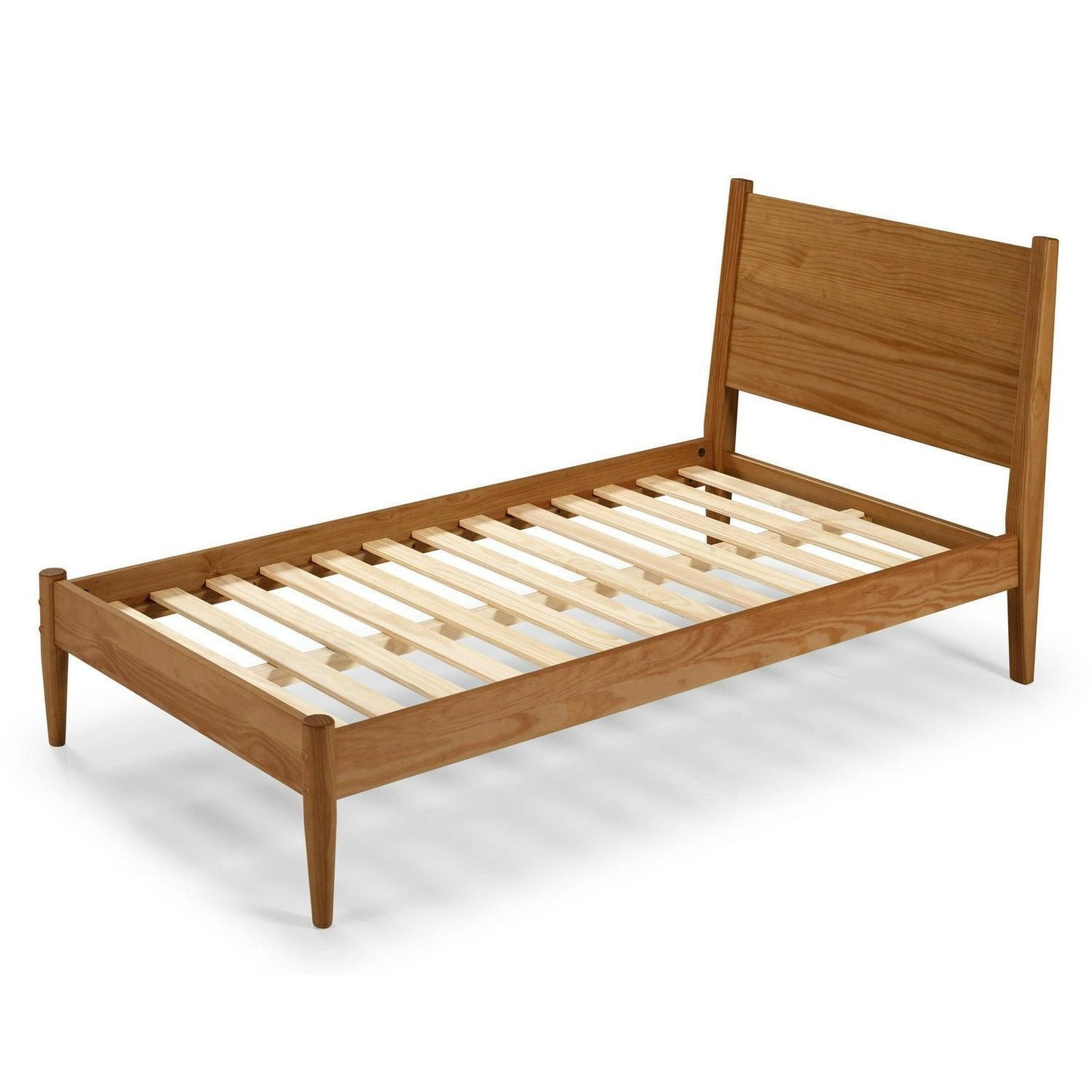 Brown Finish Pine Wood Mid-Century Style Twin Size Panel Bed