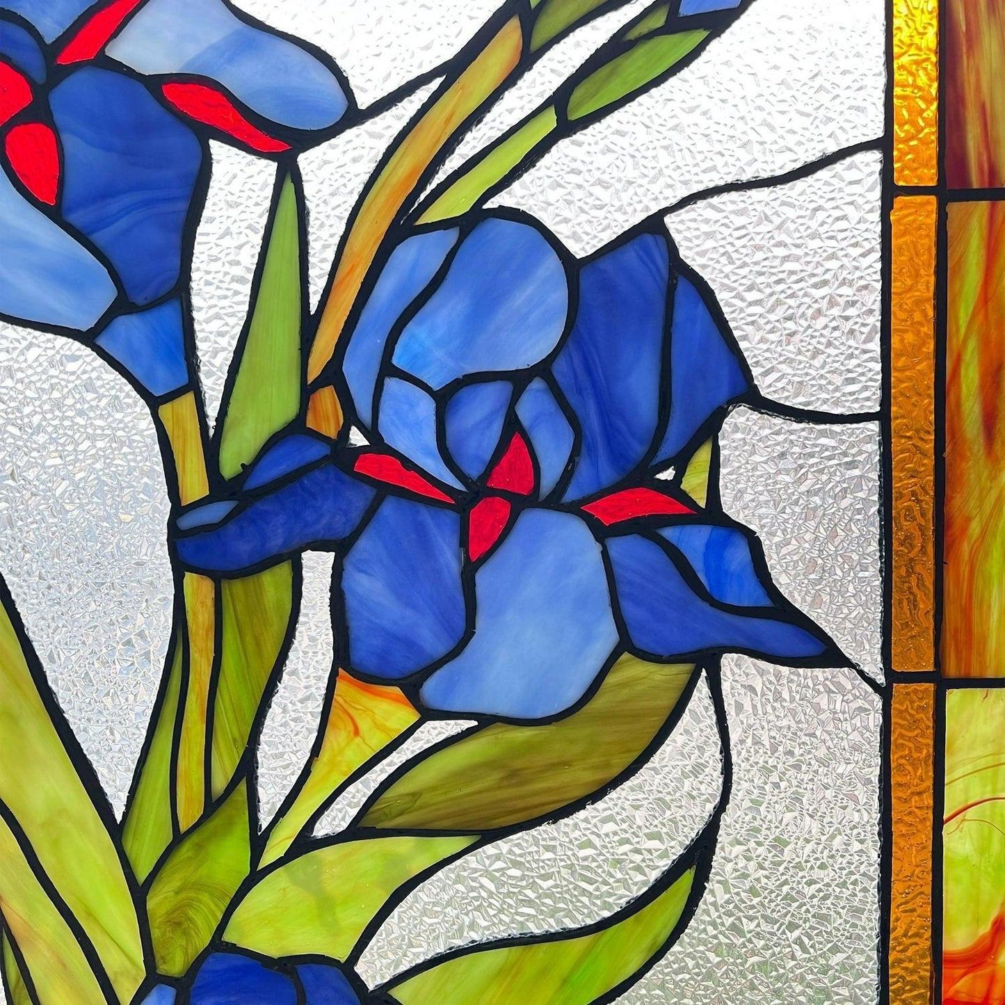 Tiffany Style Stained Glass Blue Lilies Suncatcher Window Panel 18x25in