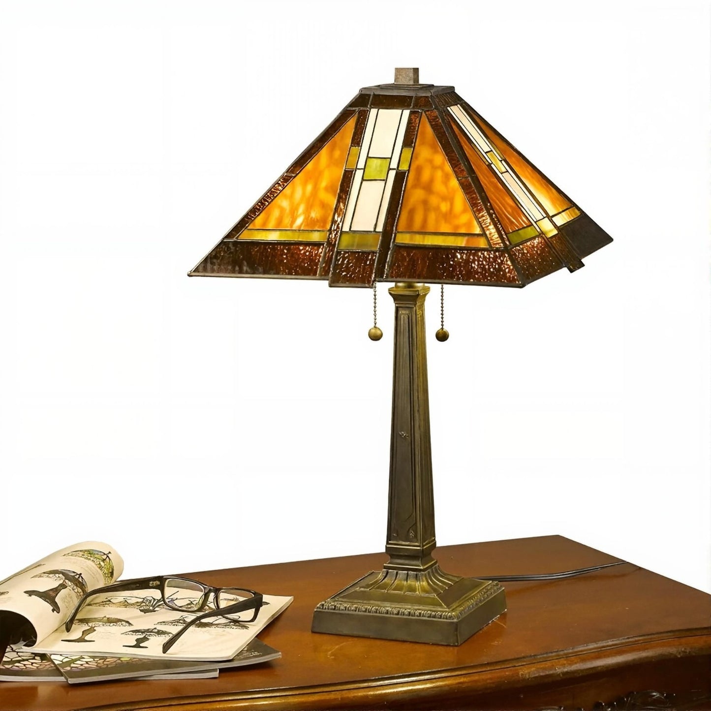 Tiffany Style Stained Glass Mission Table Lamp With Aztec Central American Theme