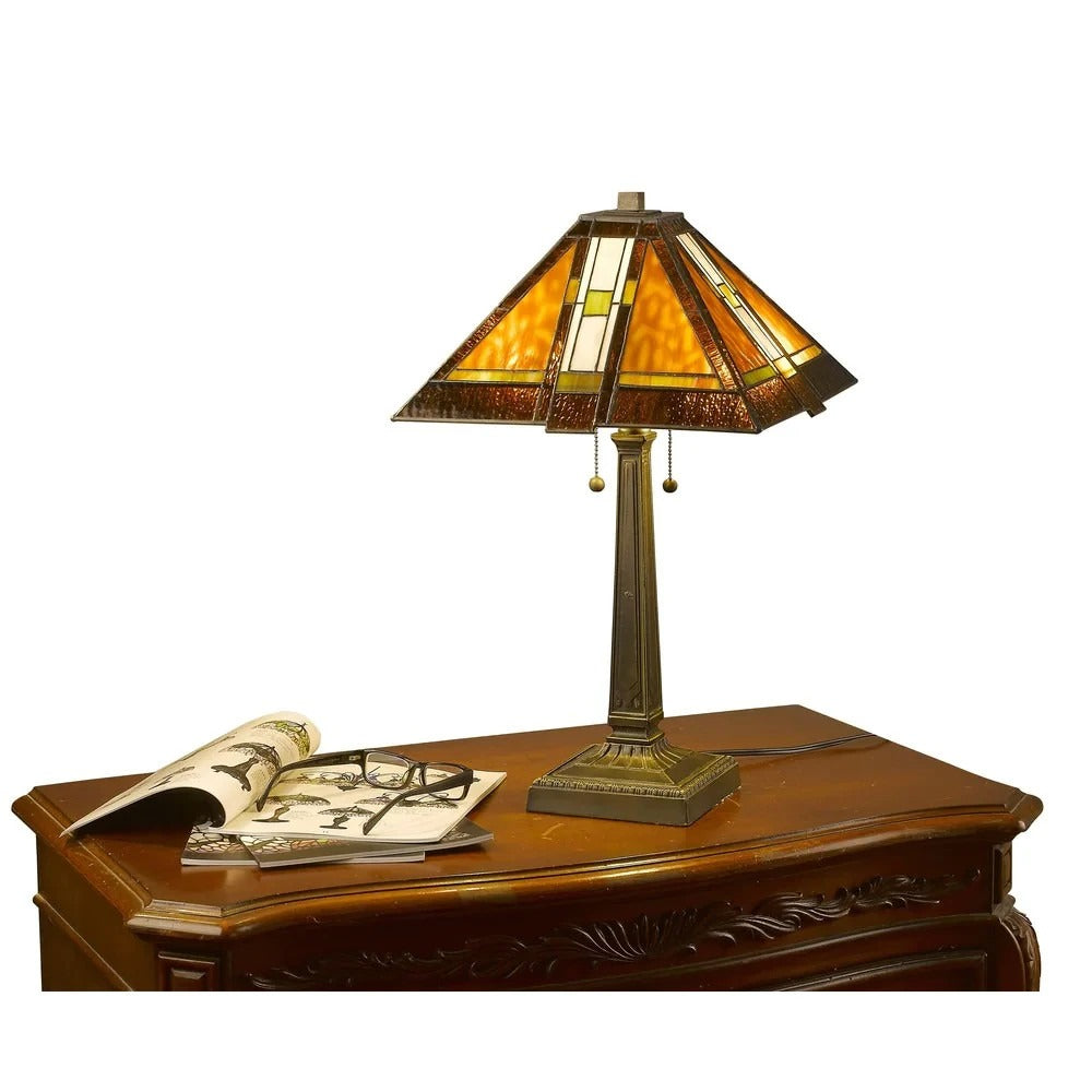 Tiffany Style Stained Glass Mission Table Lamp With Aztec Central American Theme