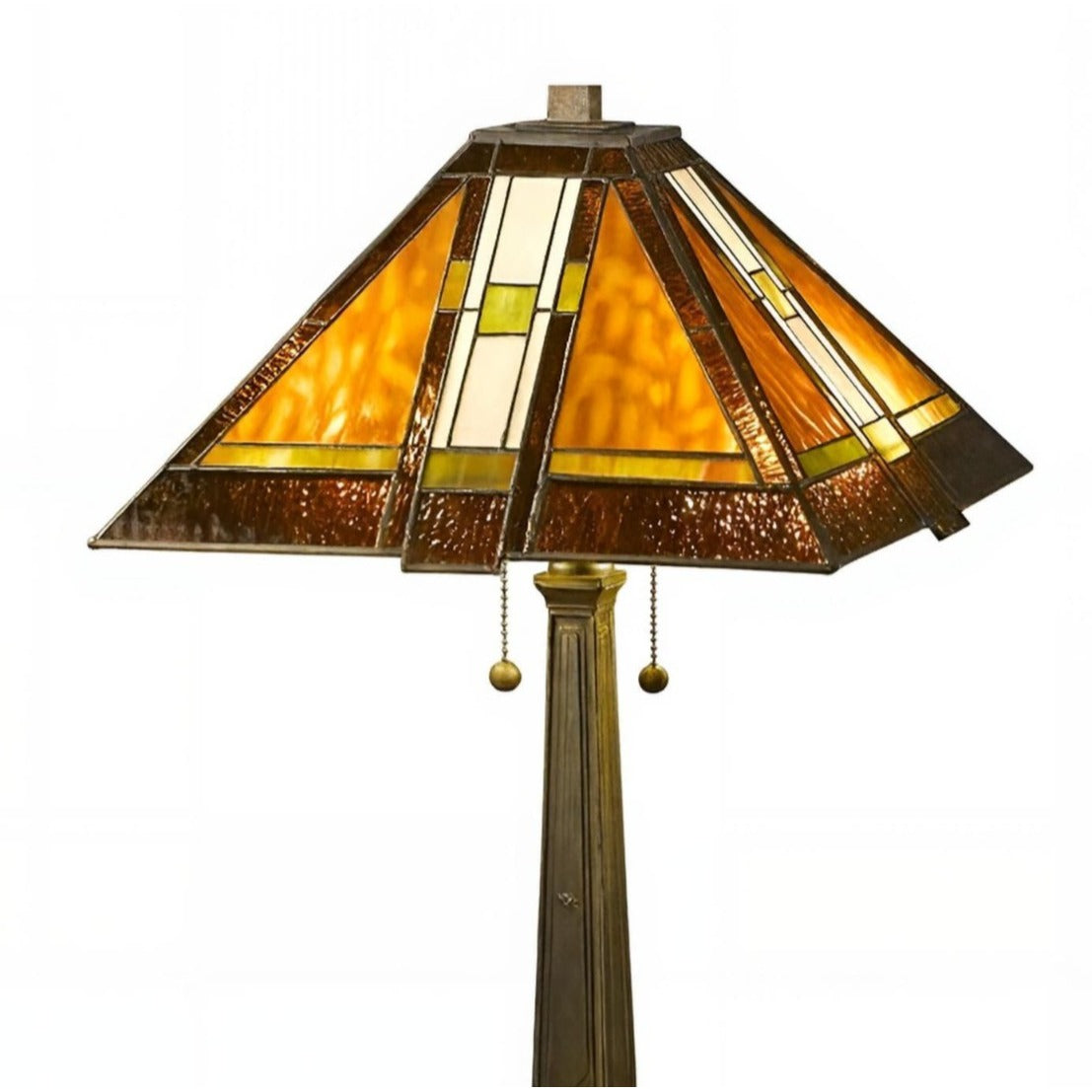 Tiffany Style Stained Glass Mission Table Lamp With Aztec Central American Theme