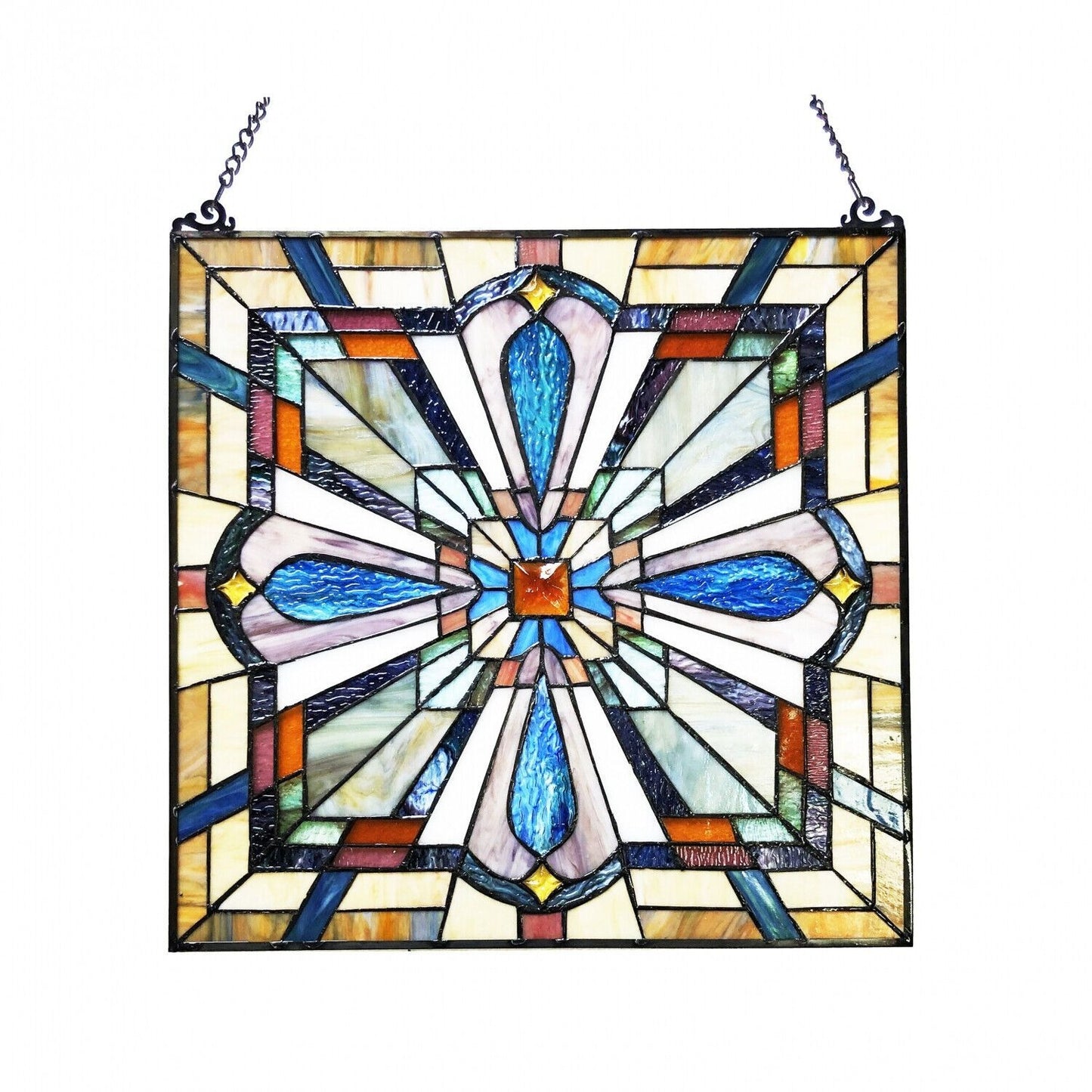 Mission Style Stained Glass Window Panel Suncatcher 20in x 20in