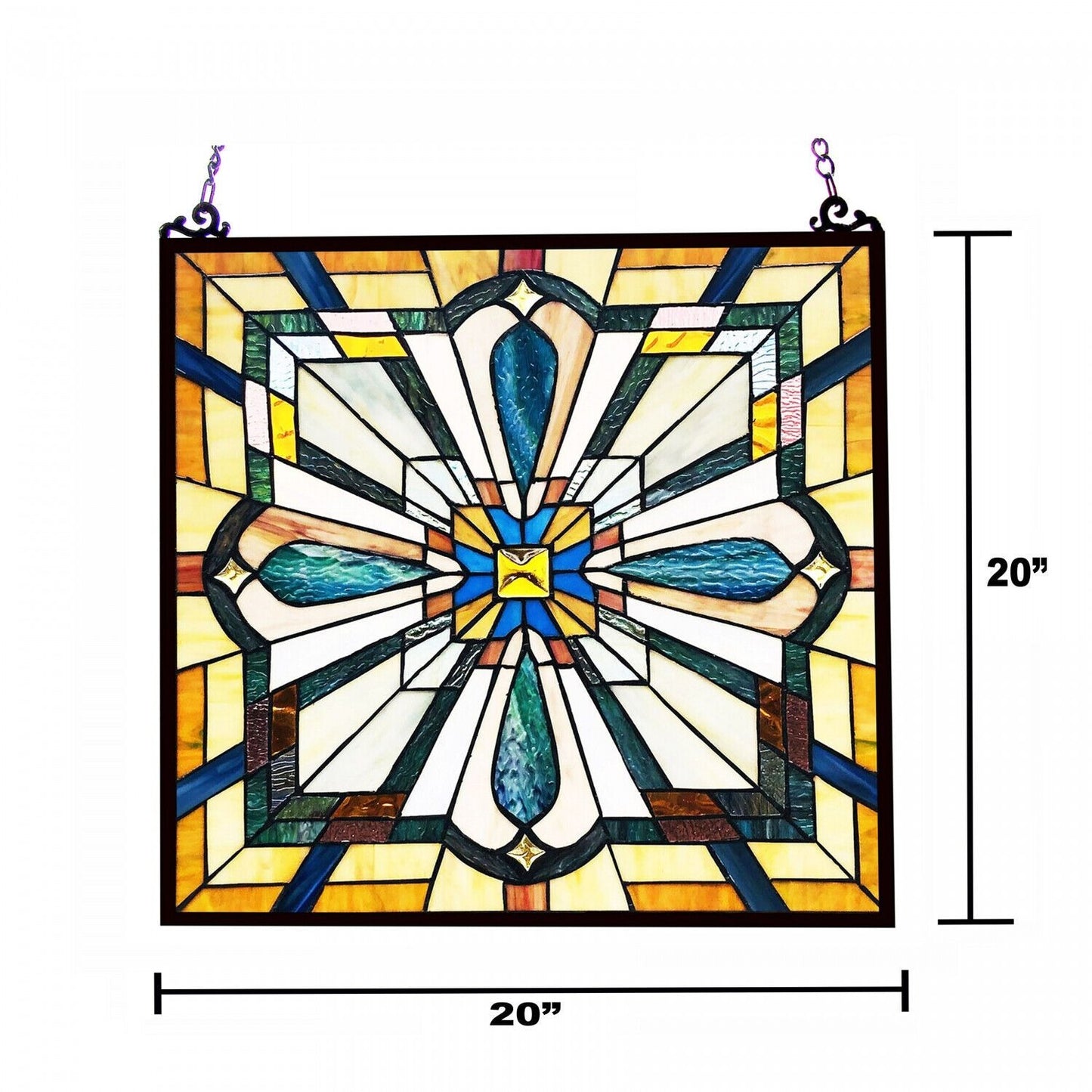 Mission Style Stained Glass Window Panel Suncatcher 20in x 20in