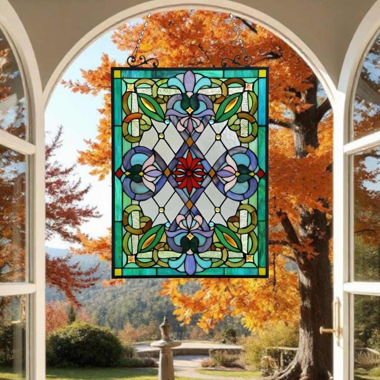 Tiffany Style Stained Glass Window Panel Suncatcher - Victorian Theme 18x26in