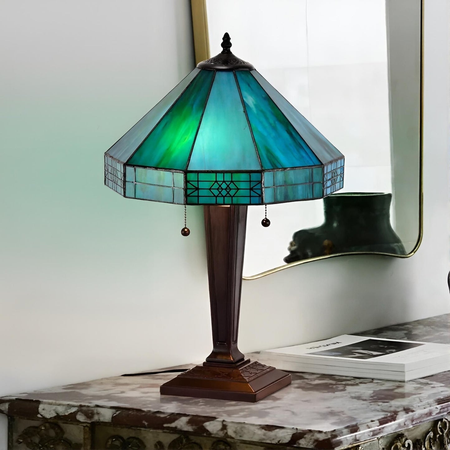 Turquoise Mission Stained Glass Table Lamp Tiffany StyleTable Lamp 14x21in