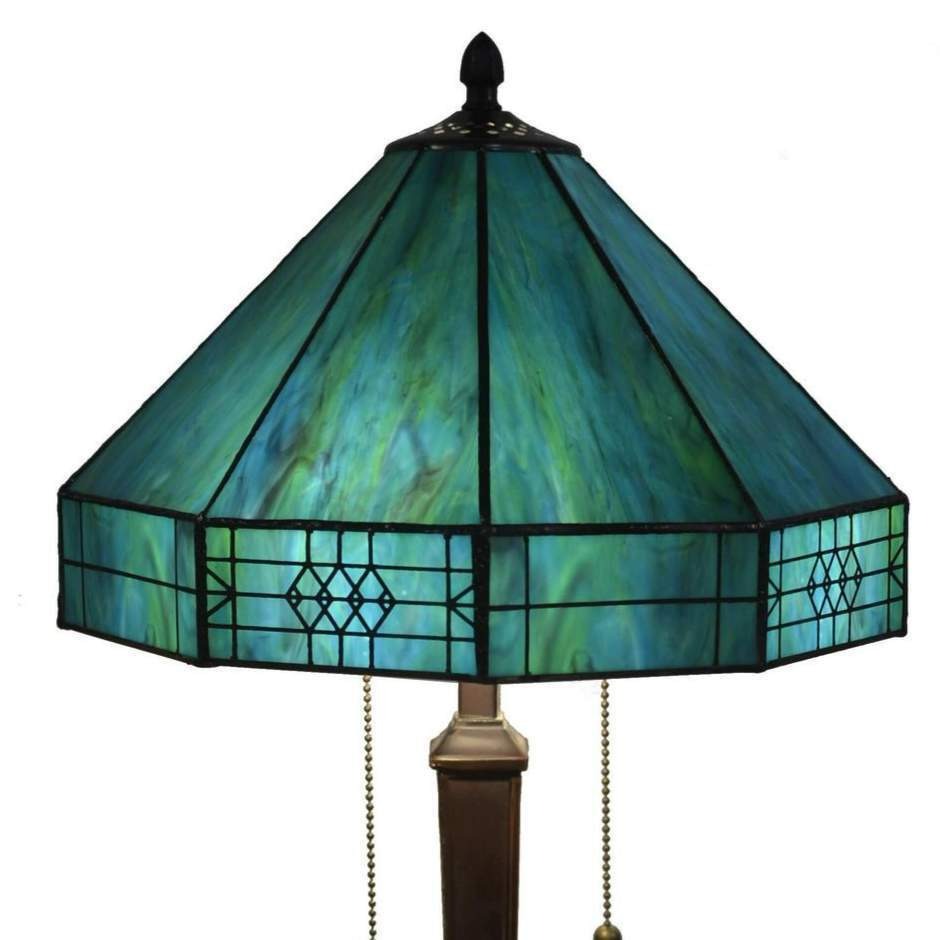 Turquoise Mission Stained Glass Table Lamp Tiffany StyleTable Lamp 14x21in
