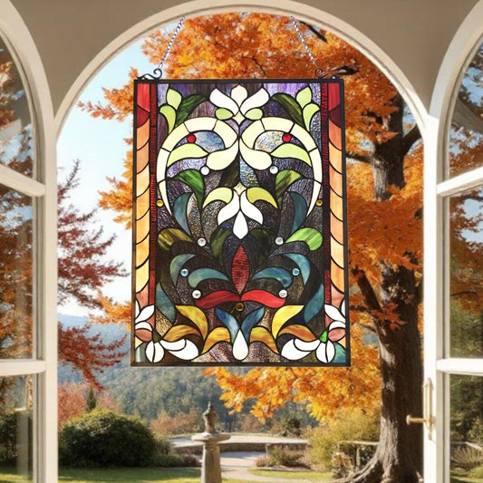 Tiffany Style Stained Glass Floral Victorian Window Panel Suncatcher 18x24in