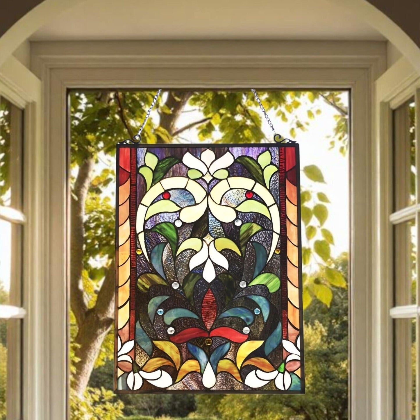 Tiffany Style Stained Glass Floral Victorian Window Panel Suncatcher 18x24in