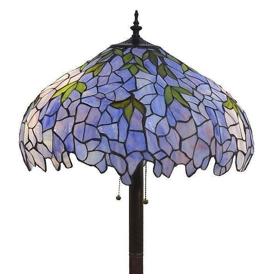 Indigo Stained Glass Tiffany Style 2-Light Floor Lamp - Pull Chain Switched