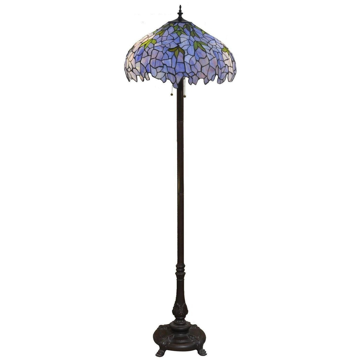 Indigo Stained Glass Tiffany Style 2-Light Floor Lamp - Pull Chain Switched