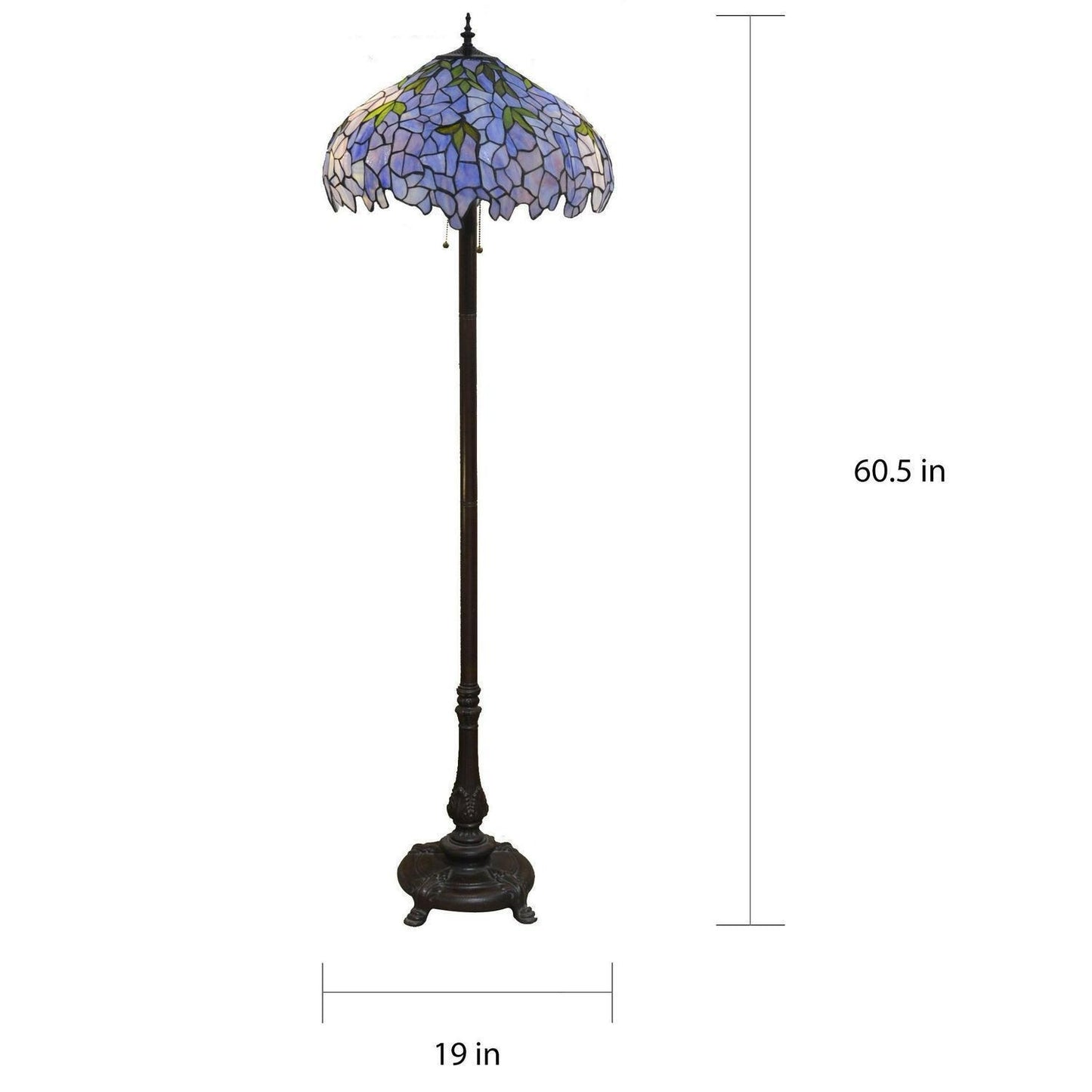 Indigo Stained Glass Tiffany Style 2-Light Floor Lamp - Pull Chain Switched