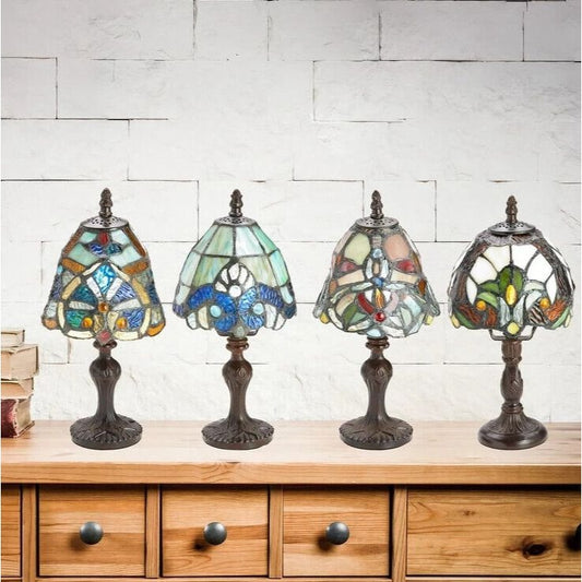 Set of 4 - Petit 12in Tiffany Style Stained Glass Reading Accent Table Lamps