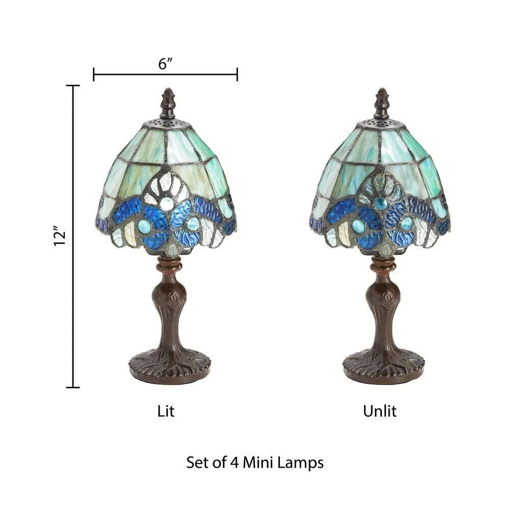 Set of 4 - Petit 12in Tiffany Style Stained Glass Reading Accent Table Lamps