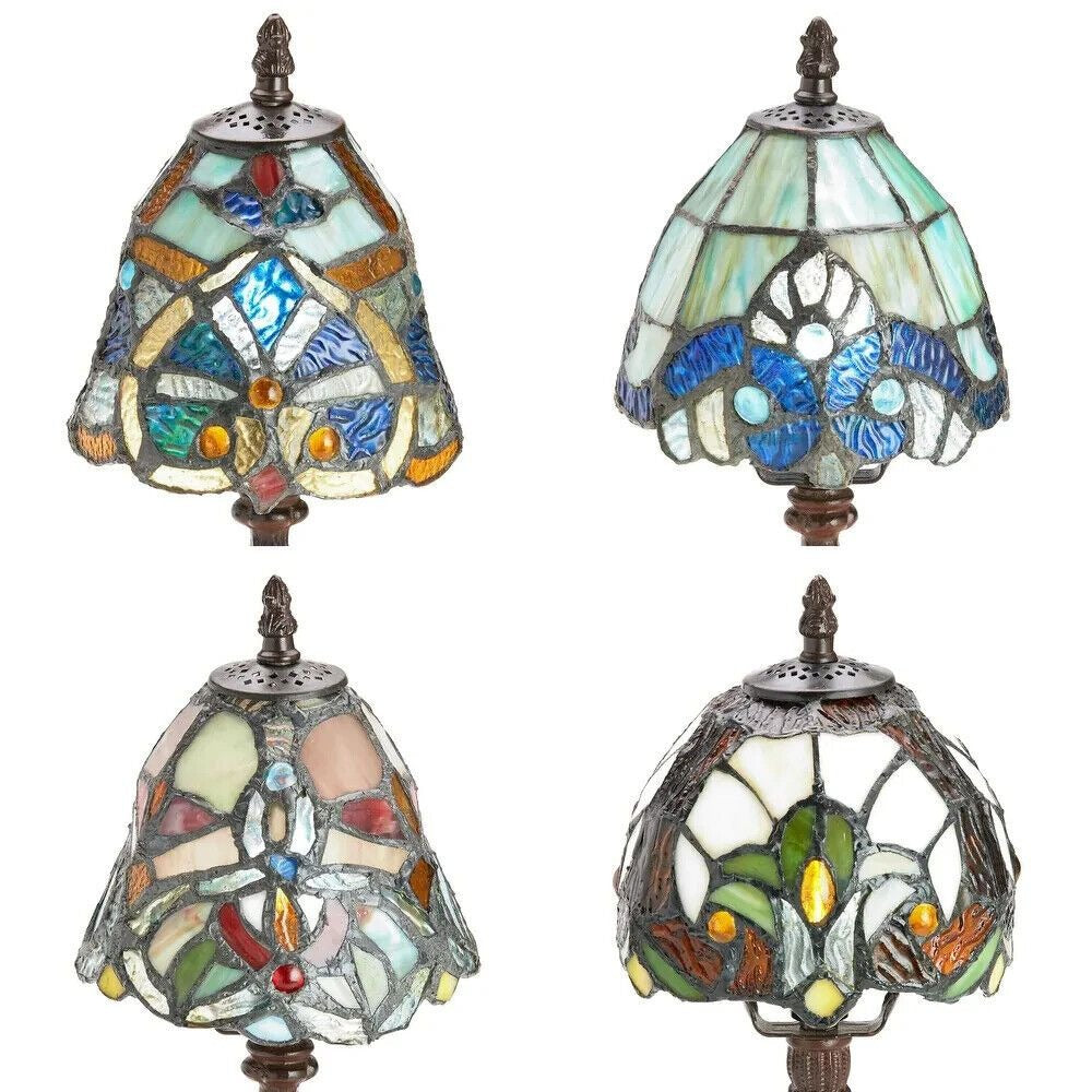 Set of 4 - Petit 12in Tiffany Style Stained Glass Reading Accent Table Lamps