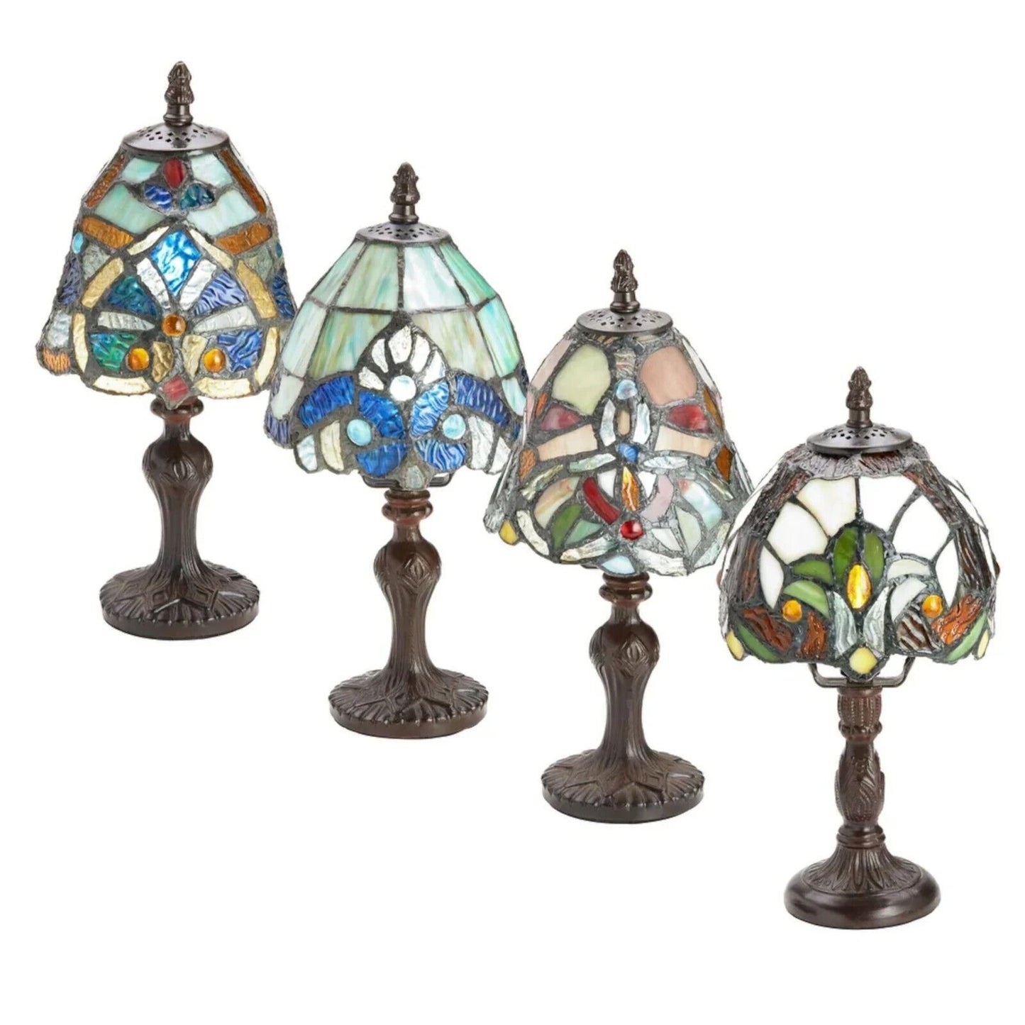 Set of 4 - Petit 12in Tiffany Style Stained Glass Reading Accent Table Lamps