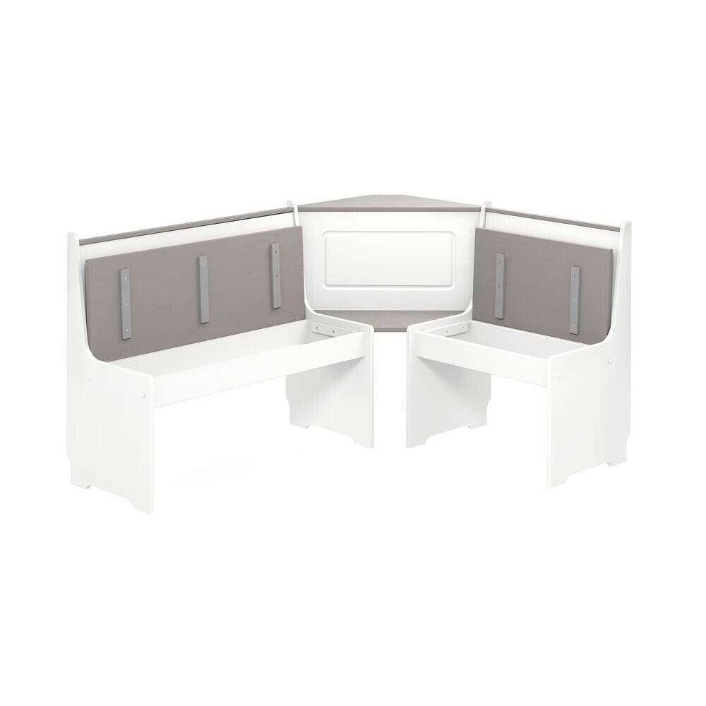 Farmhouse Style Corner Breakfast Dinette Set w/ Storage Bench - White w/Grey Top