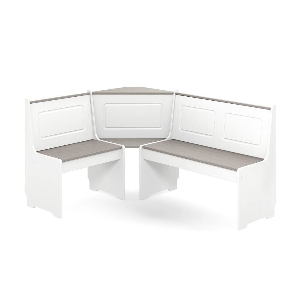 Farmhouse Style Corner Breakfast Dinette Set w/ Storage Bench - White w/Grey Top