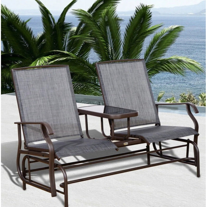 Outdoor Patio Furniture - Swing Glider Chair with Center Table in Grey