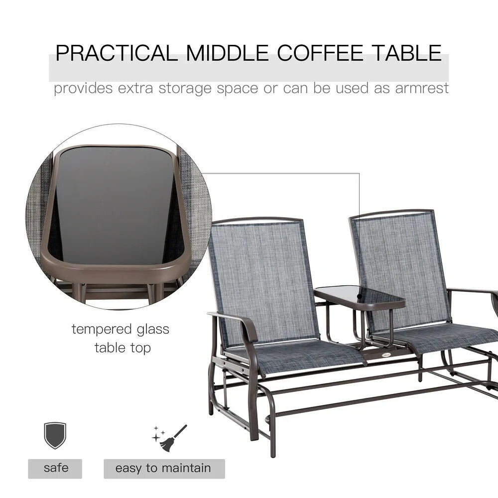 Outdoor Patio Furniture - Swing Glider Chair with Center Table in Grey