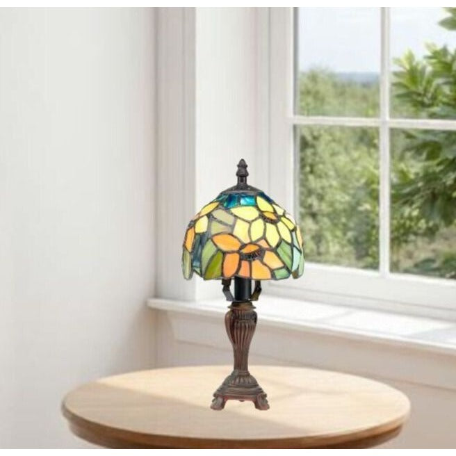 Tiffany Style Stained Glass Table Lamp Accent Lamp in Sunflower Theme 12in