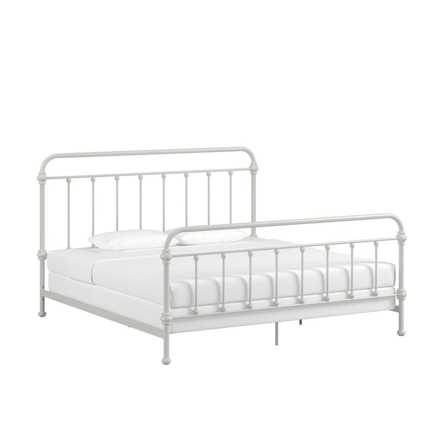 Classic QUEEN Size Metal Bed Traditional Country Style Glossy White