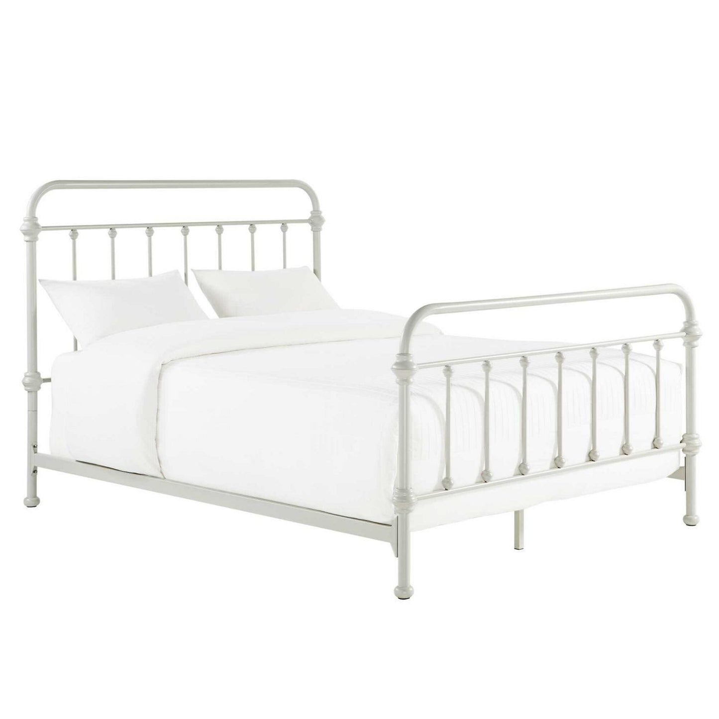 Classic QUEEN Size Metal Bed Traditional Country Style Glossy White