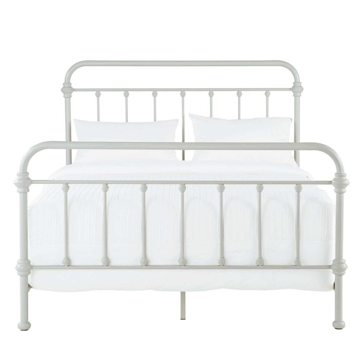 Classic QUEEN Size Metal Bed Traditional Country Style Glossy White