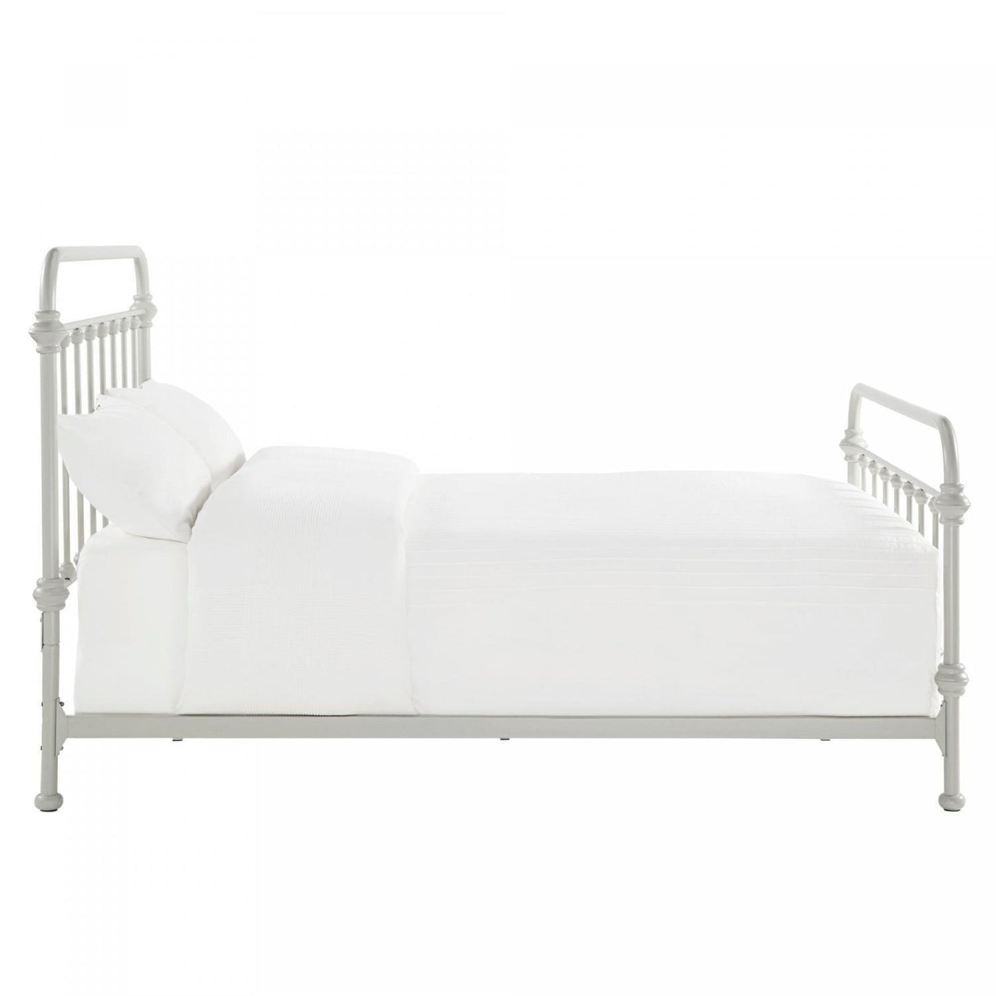 Classic QUEEN Size Metal Bed Traditional Country Style Glossy White