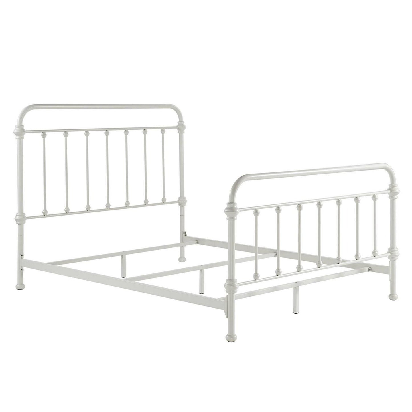 Classic QUEEN Size Metal Bed Traditional Country Style Glossy White