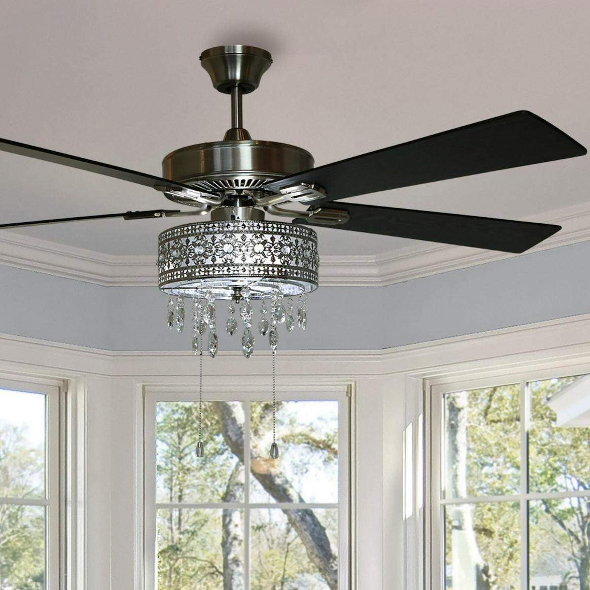 Chandelier Ceiling Fan Satin Nickel LED 52-in 5-Reversible Blades Bulbs Included