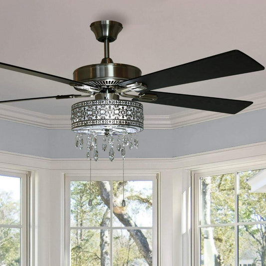 Chandelier Ceiling Fan Satin Nickel LED 52-in 5-Reversible Blades Bulbs Included