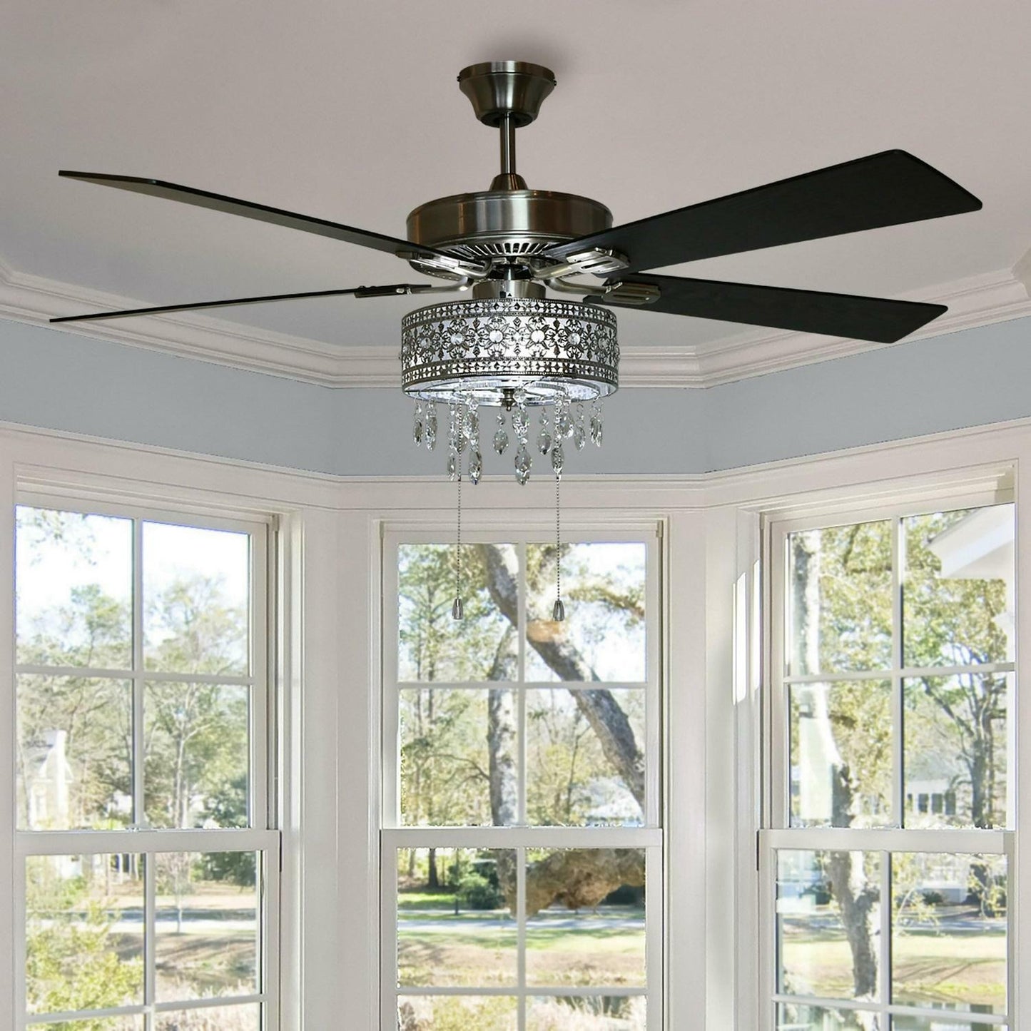 Chandelier Ceiling Fan Satin Nickel LED 52-in 5-Reversible Blades Bulbs Included