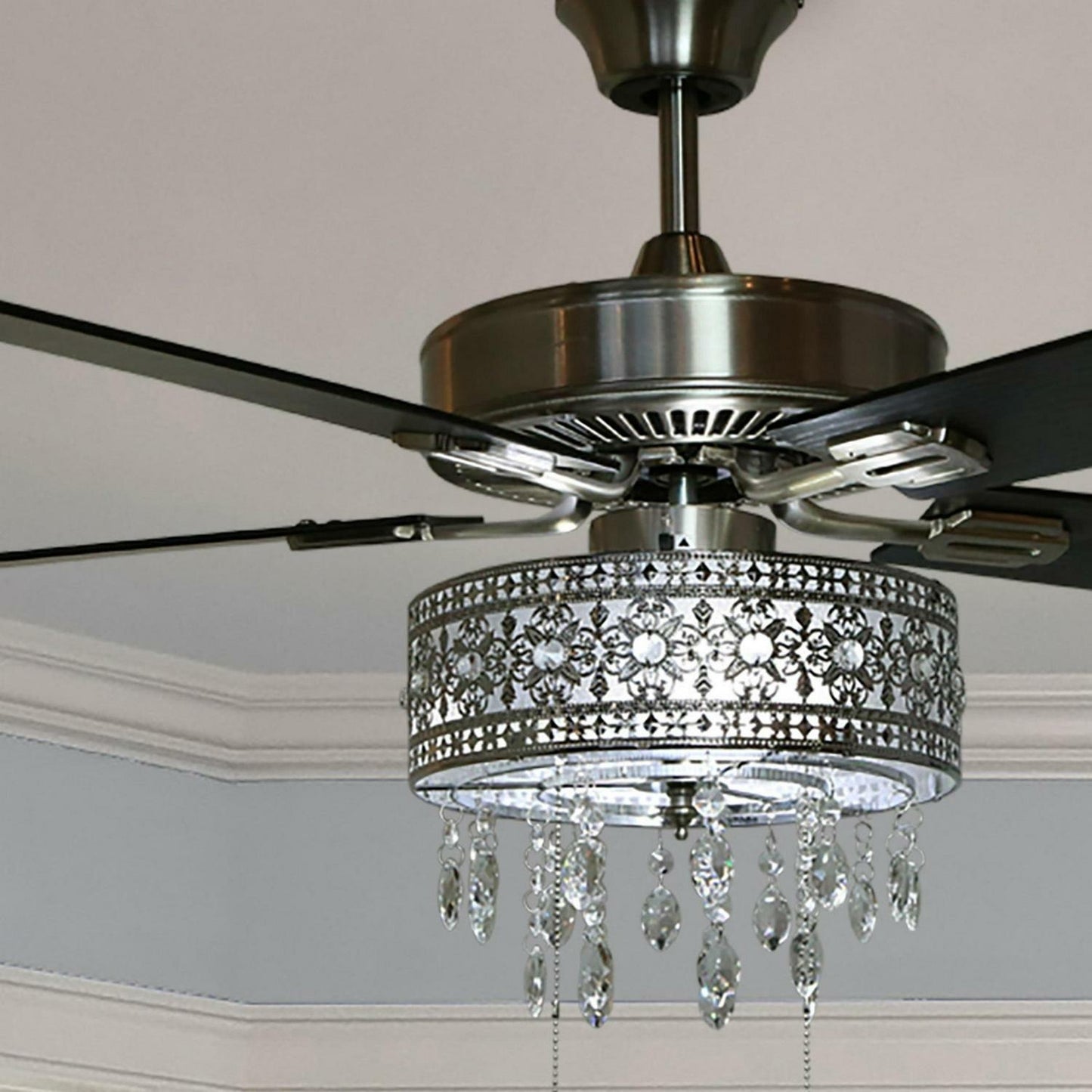 Chandelier Ceiling Fan Satin Nickel LED 52-in 5-Reversible Blades Bulbs Included