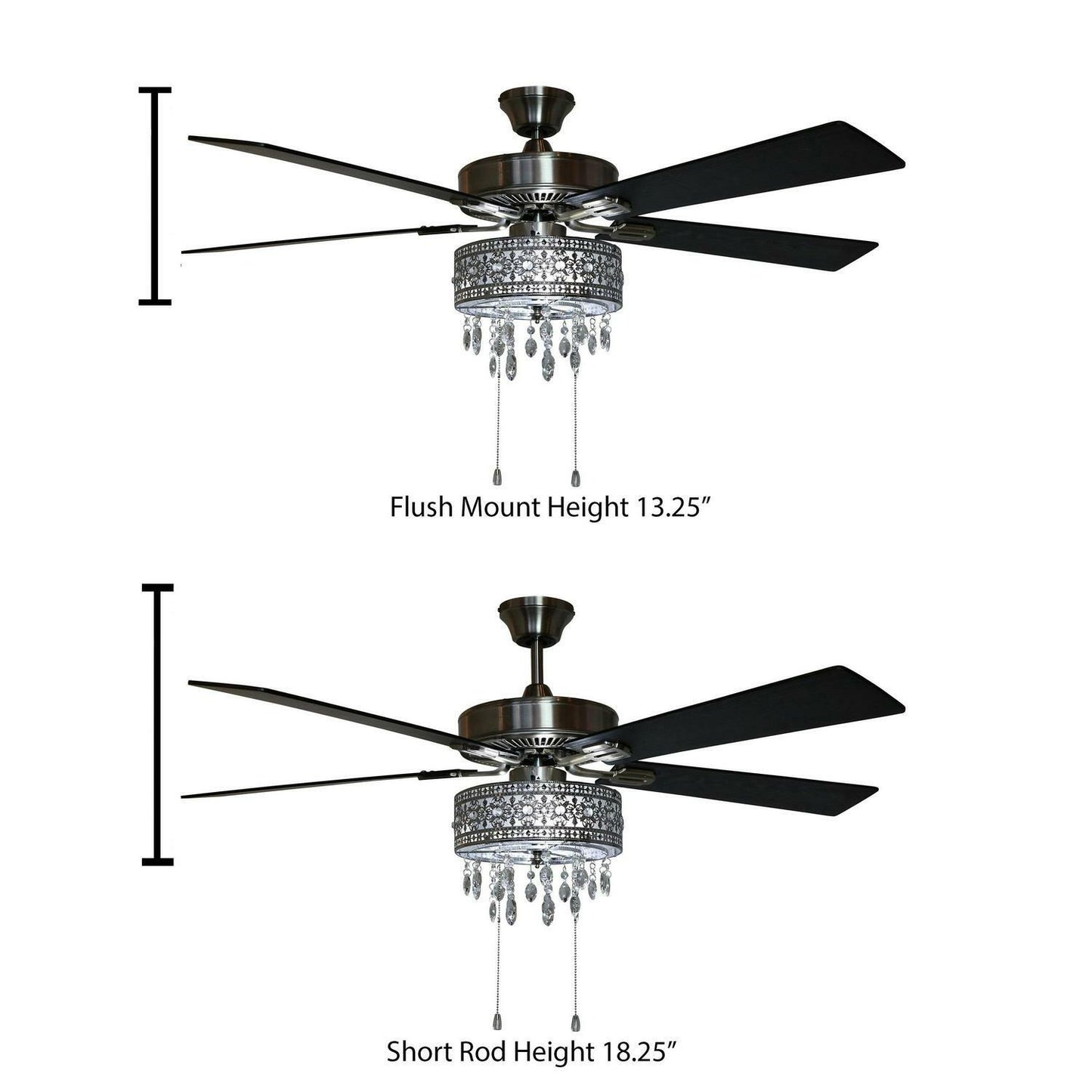 Chandelier Ceiling Fan Satin Nickel LED 52-in 5-Reversible Blades Bulbs Included