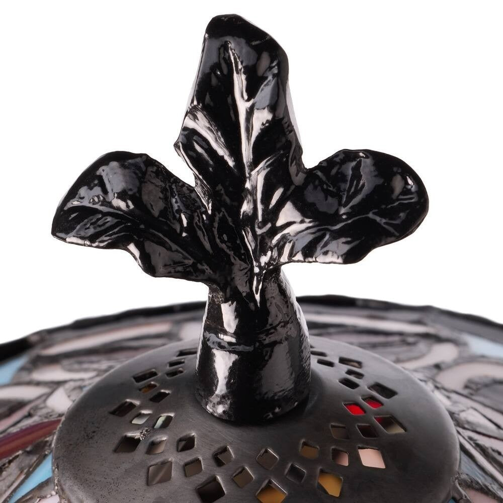 Tiffany Style Table Lamp Stained Glass Art Deco Lady - Antique Silver Base 24in