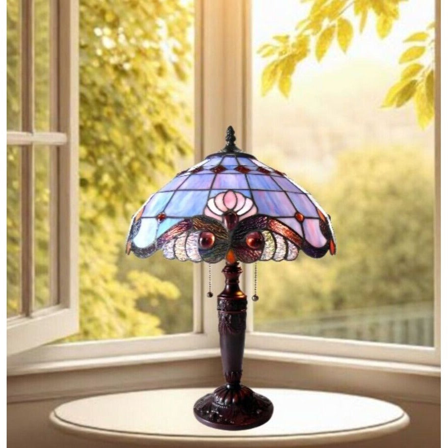 Tiffany Style Stained Glass Table Lamp Victorian Theme in Lavender Design 20in