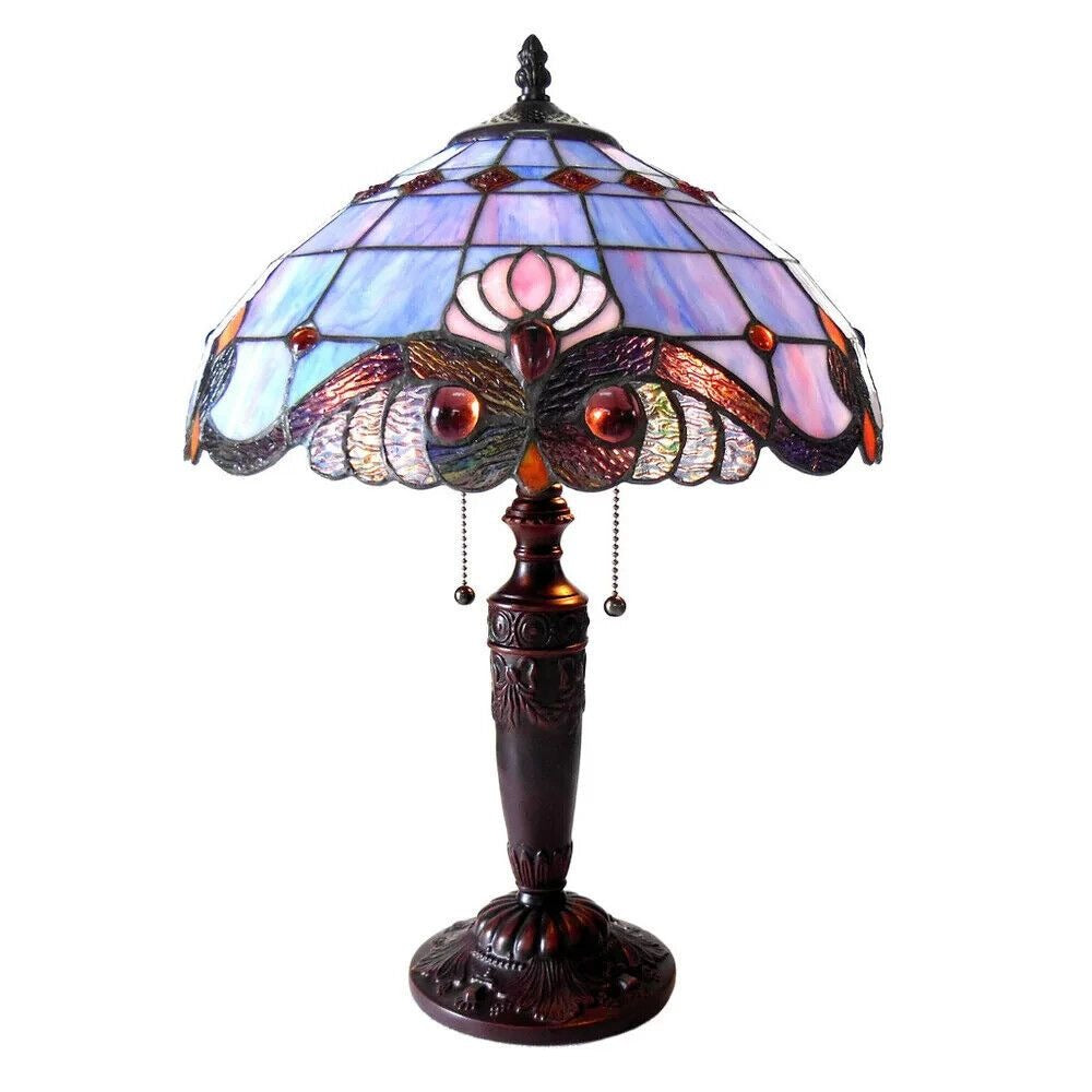 Tiffany Style Stained Glass Table Lamp Victorian Theme in Lavender Design 20in