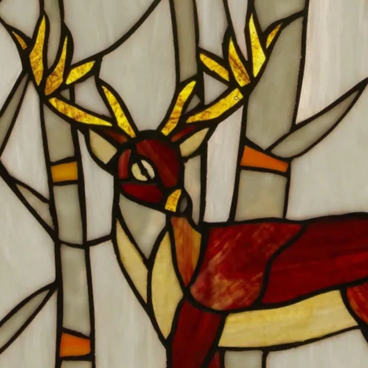 Hanging Majestic Deer Stained Glass Window Panel Suncatcher - 14x11in