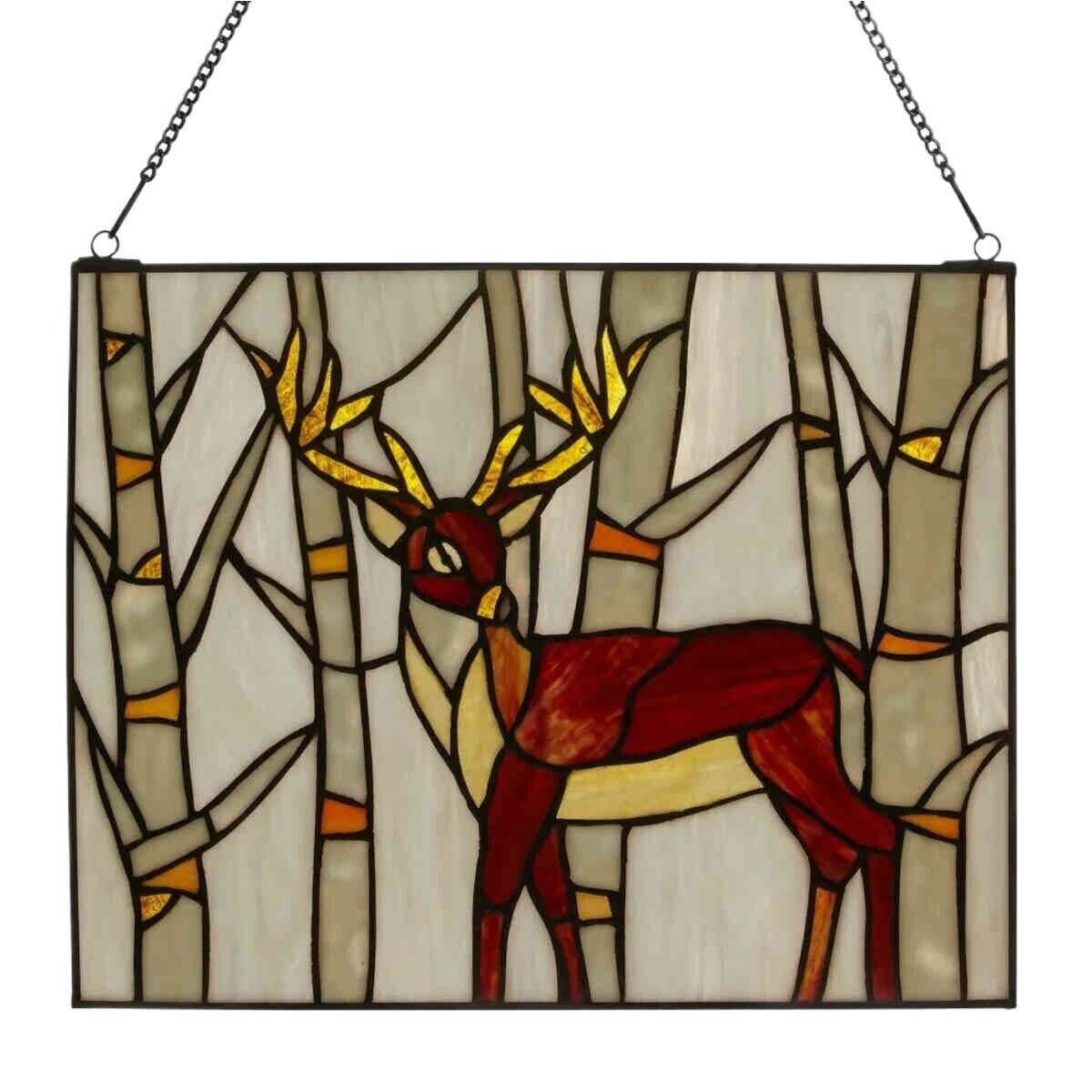 Hanging Majestic Deer Stained Glass Window Panel Suncatcher - 14x11in