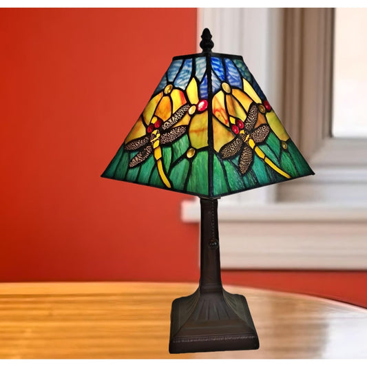 Dragonfly Table Accent Lamp Tiffany Style Mission Stained Glass 15in
