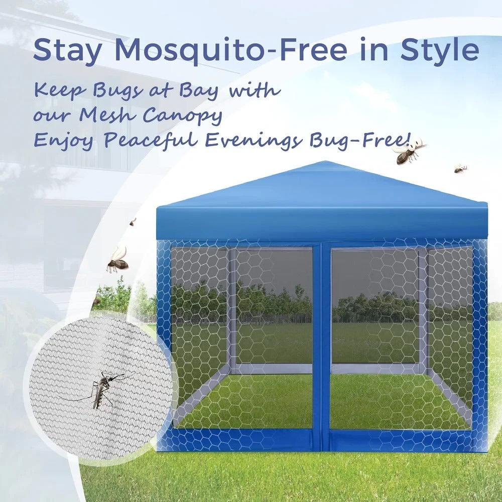 10x10ft Pop-Up Adjustable Canopy Gazebo w/ Netting, Vented Top, Wheeled Bag BLUE