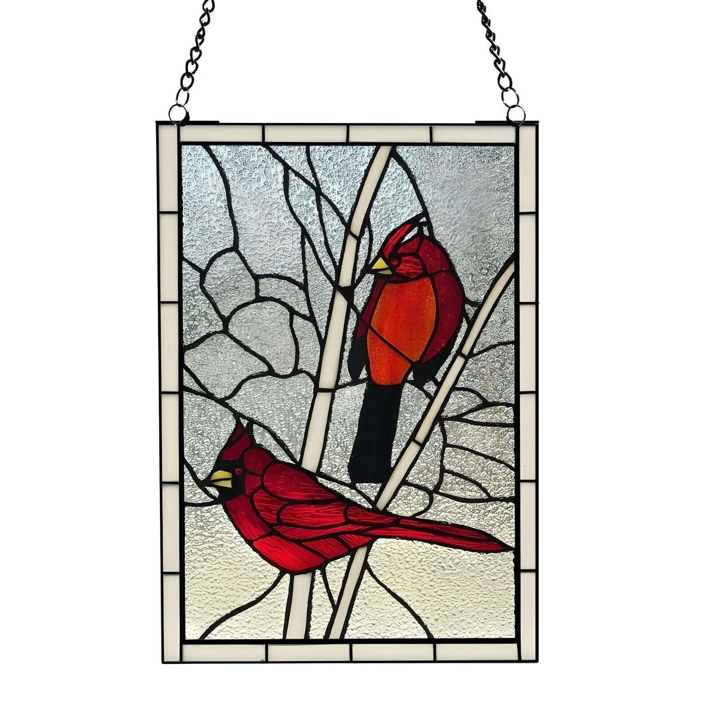 Tiffany Style Red Cardinal Stained Glass Hanging Window Panel Suncatcher 12x18in