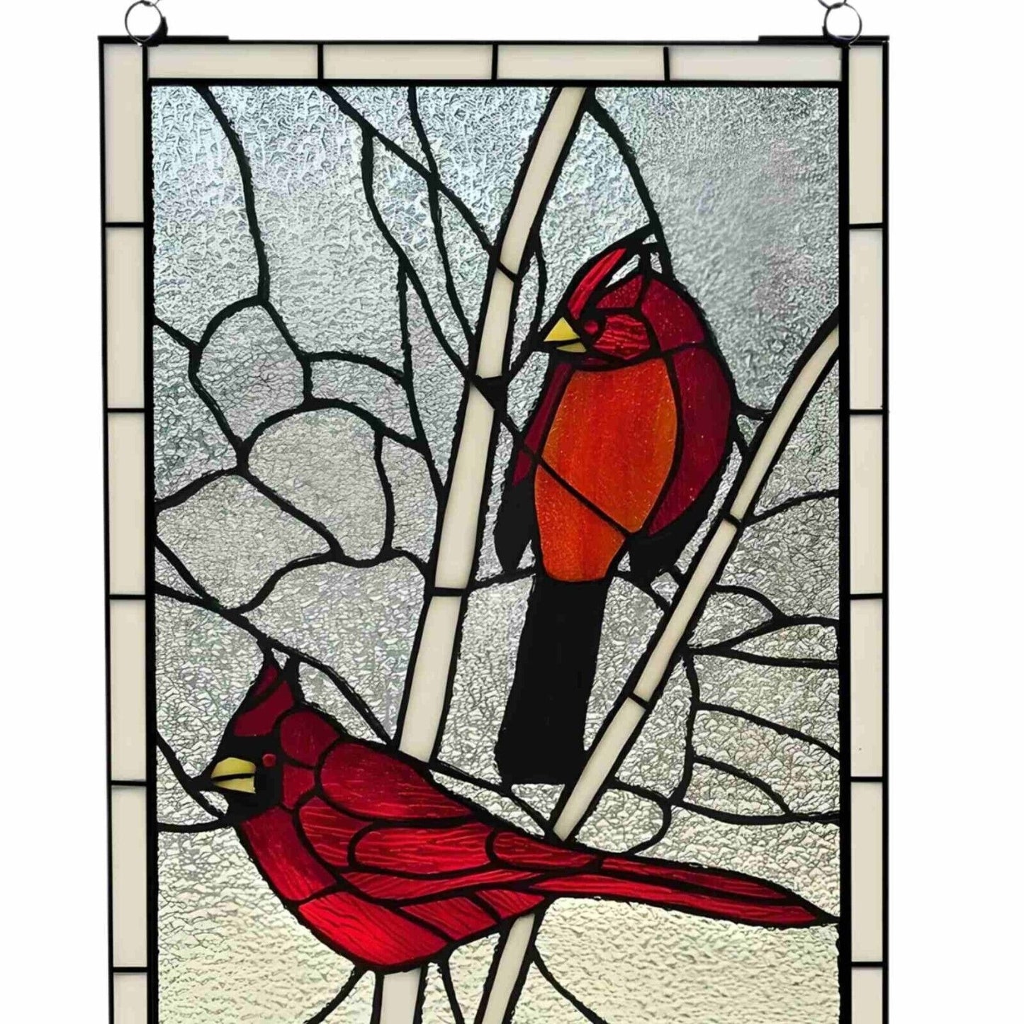 Tiffany Style Red Cardinal Stained Glass Hanging Window Panel Suncatcher 12x18in