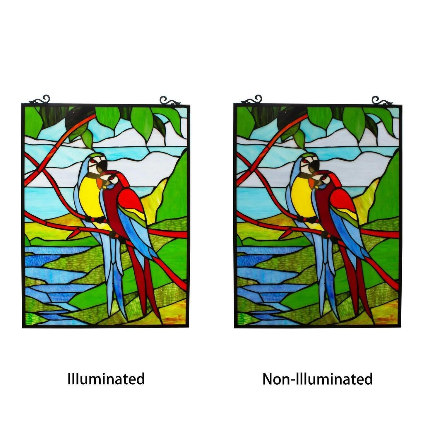 Stained Glass Happy Parrots Colorful Window Panel Suncatcher Window Panel 25x18