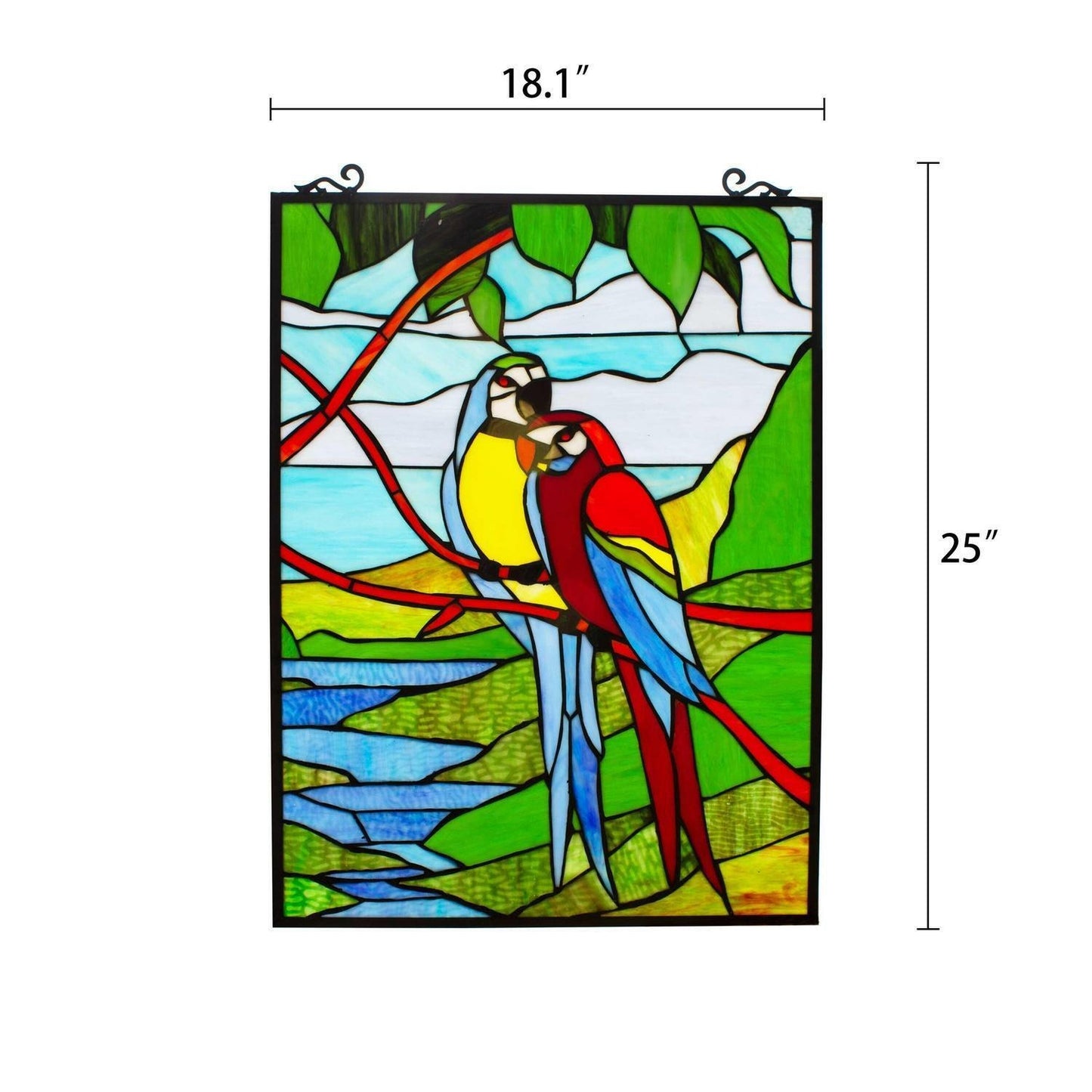 Stained Glass Happy Parrots Colorful Window Panel Suncatcher Window Panel 25x18