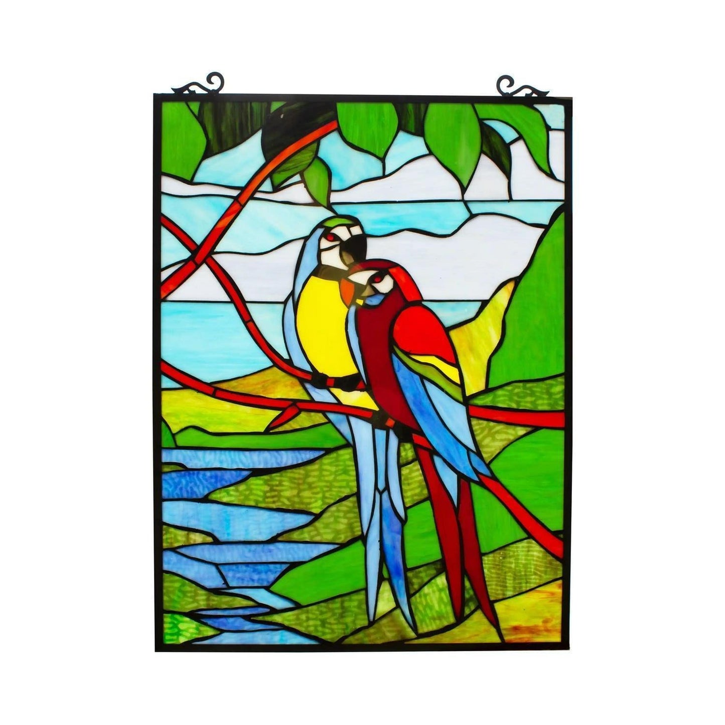 Stained Glass Happy Parrots Colorful Window Panel Suncatcher Window Panel 25x18